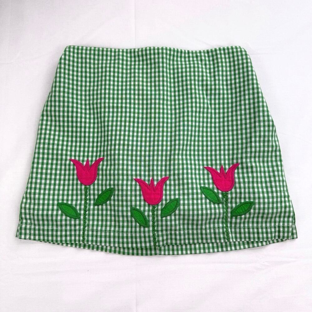 Kelly's Kids Girls Gingham‎ Tulip Skirt Skort Size 5 6 Green Cottagecore Spring